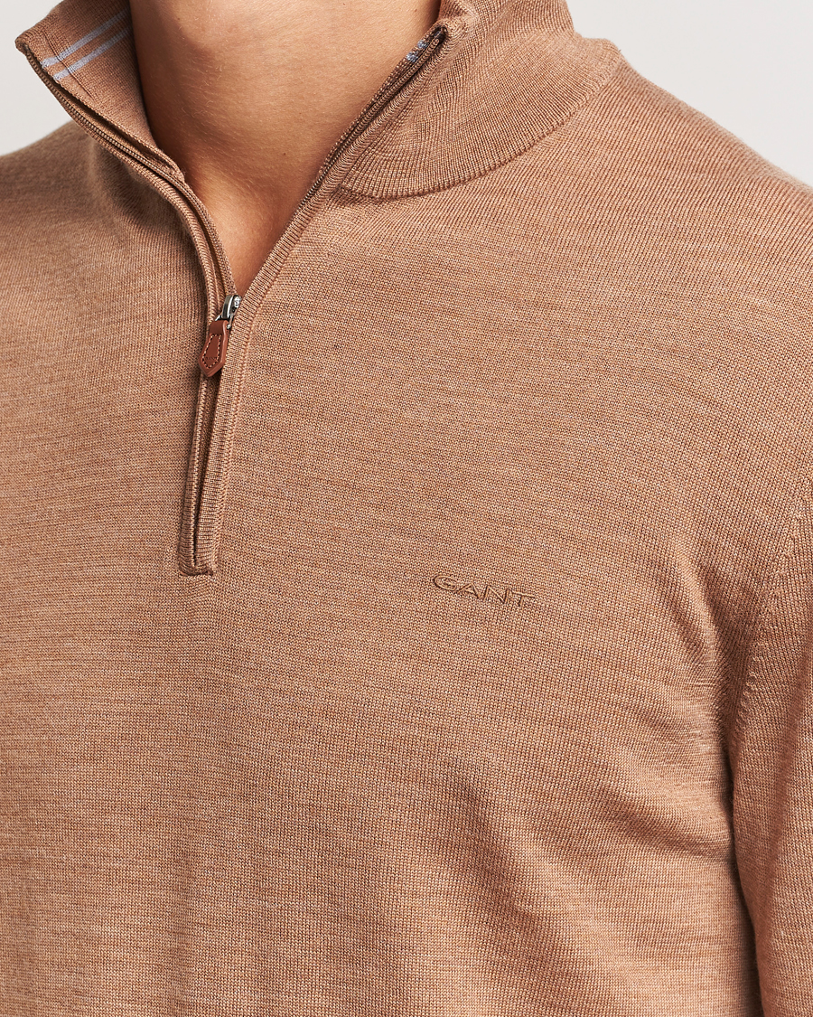 Mies | Puserot | GANT | Extrafine Merino Wool Half Zip Dk Sand Melange