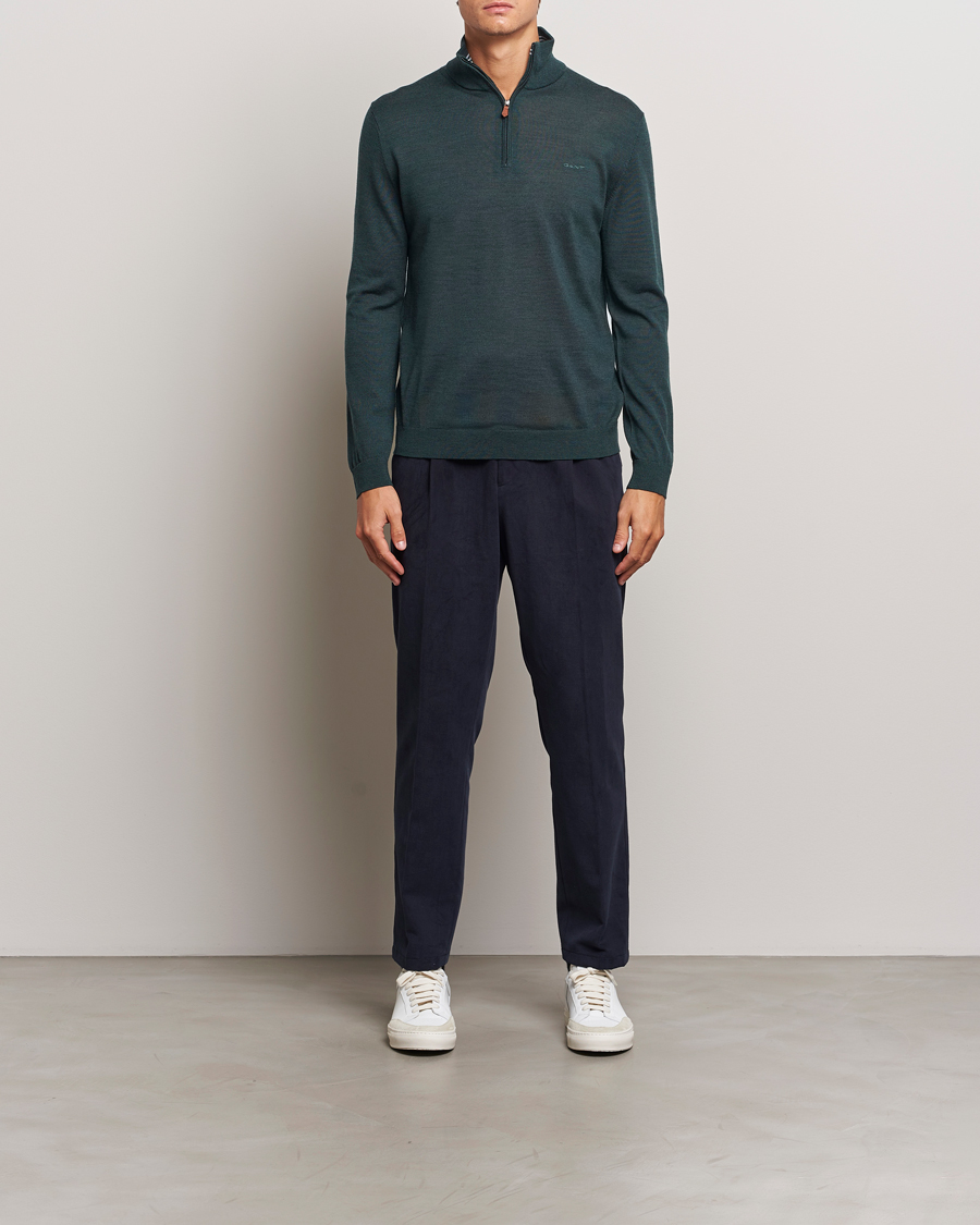 Mies | Puserot | GANT | Extrafine Merino Wool Half Zip Tartan Green