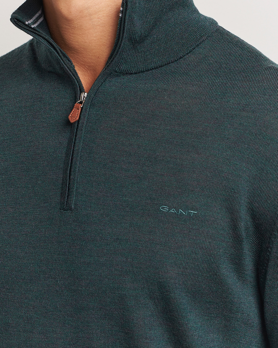 Mies | Puserot | GANT | Extrafine Merino Wool Half Zip Tartan Green