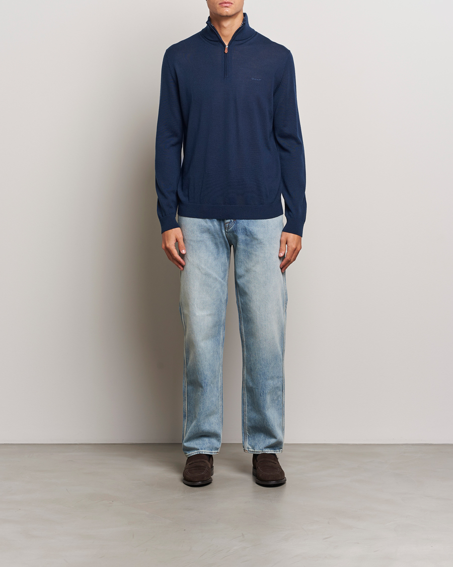 Mies | Puserot | GANT | Extrafine Merino Wool Half Zip Marine