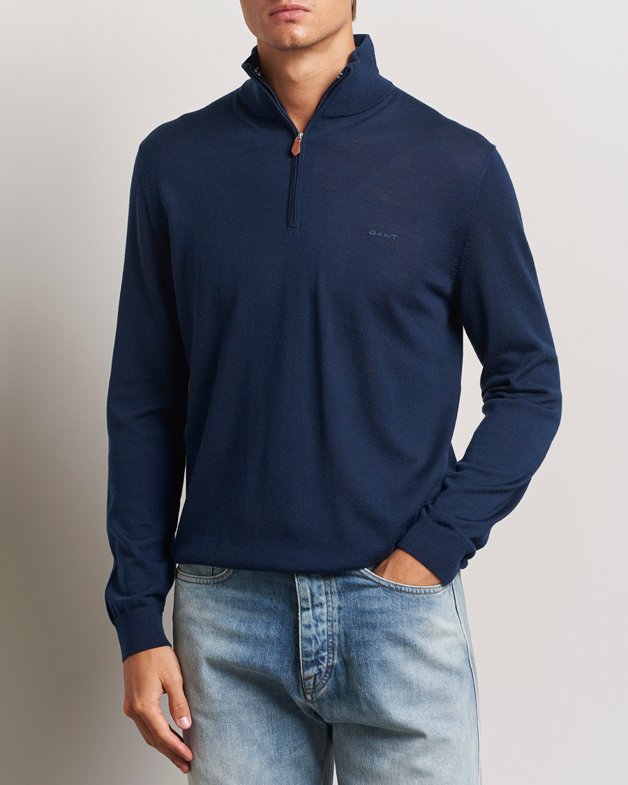 Mies | Puserot | GANT | Extrafine Merino Wool Half Zip Marine