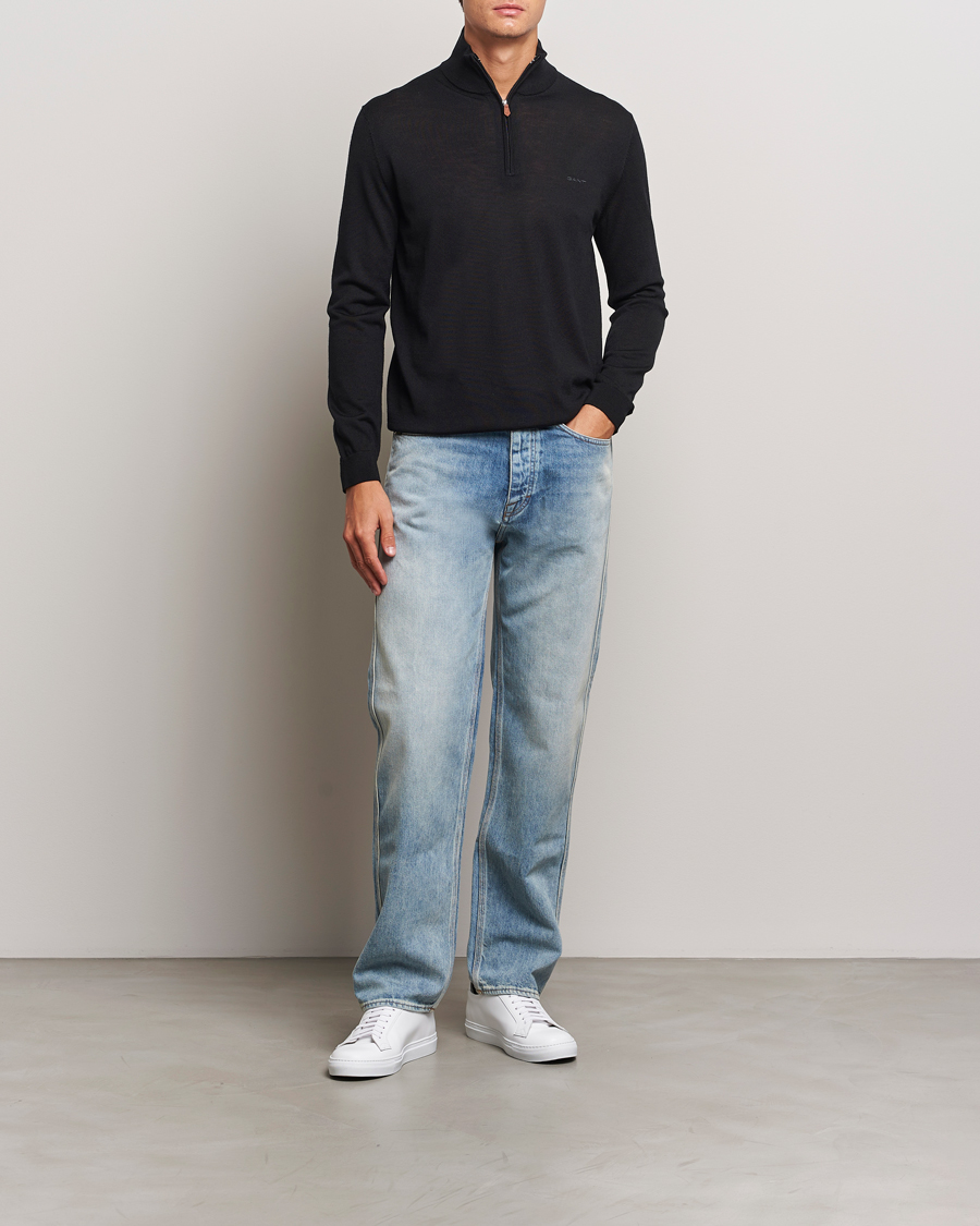 Mies | Puserot | GANT | Extrafine Merino Wool Half Zip Black