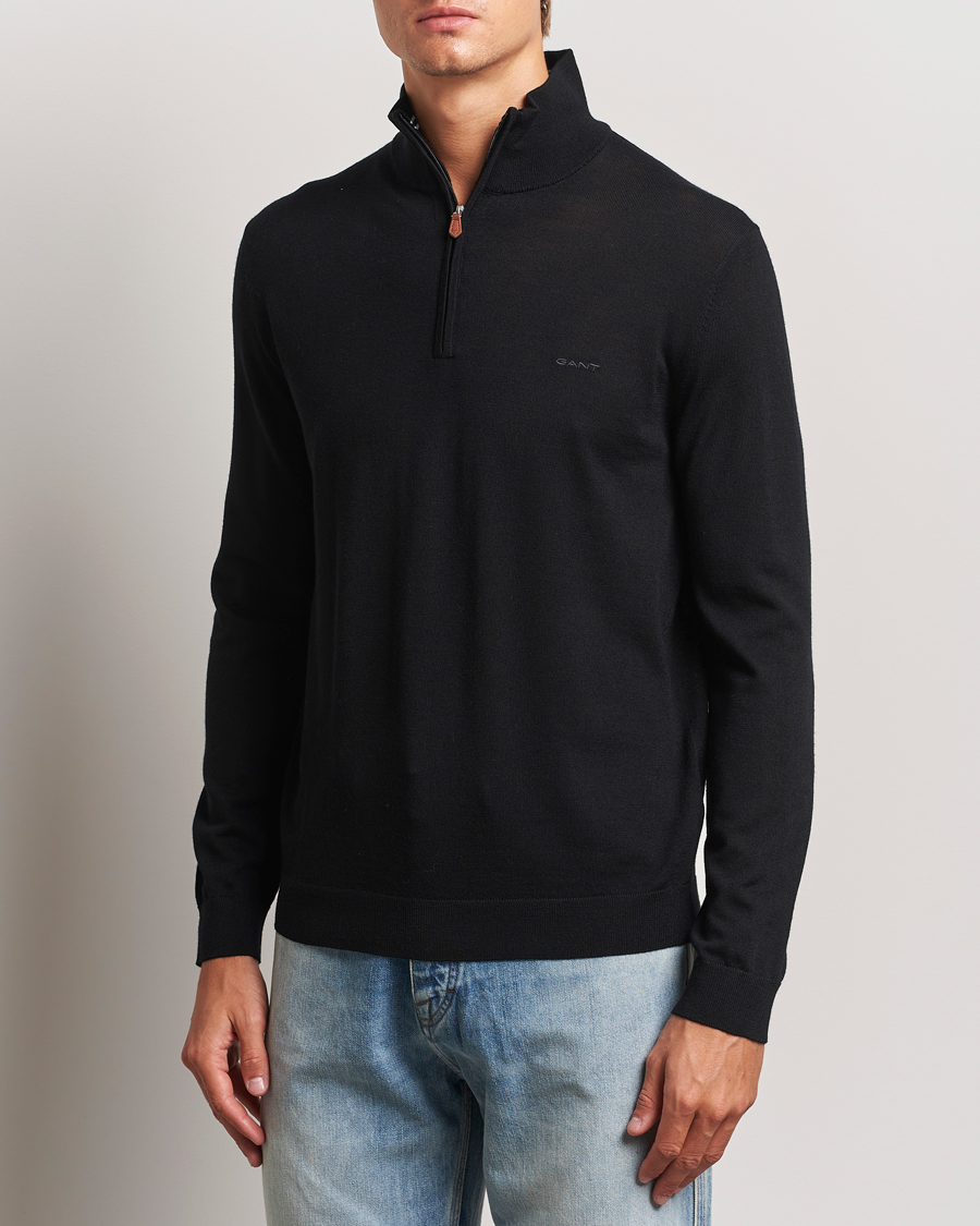 Mies | Puserot | GANT | Extrafine Merino Wool Half Zip Black