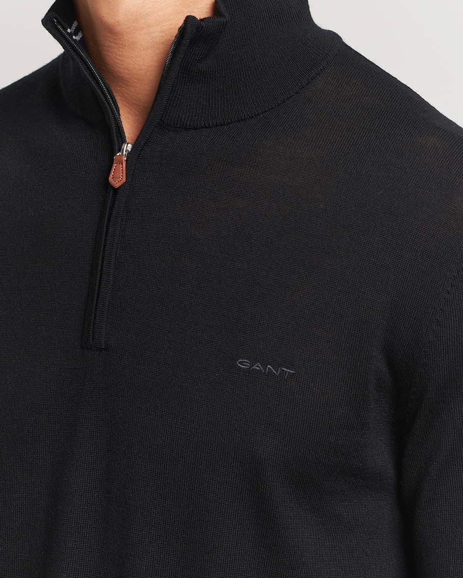 Mies | Puserot | GANT | Extrafine Merino Wool Half Zip Black