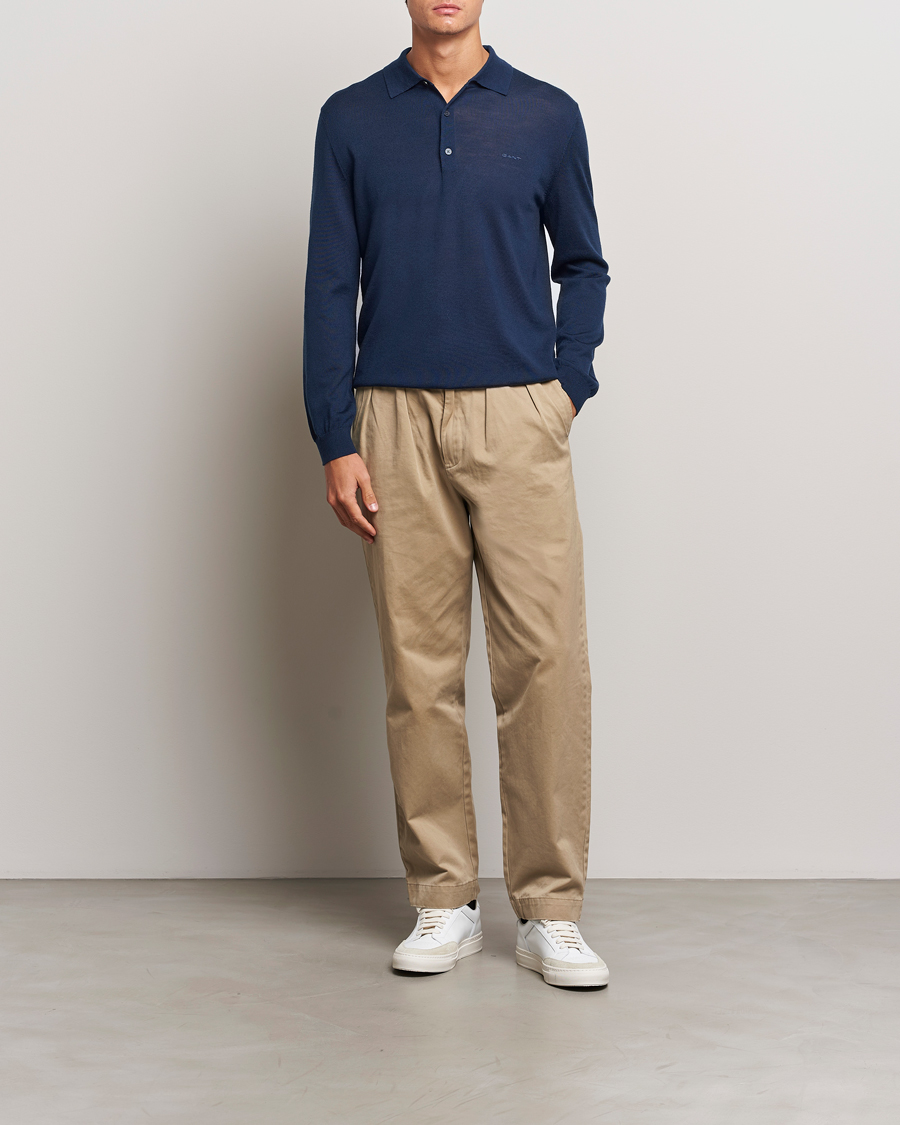 Mies | Puserot | GANT | Extrafine Merino Wool Polo Marine