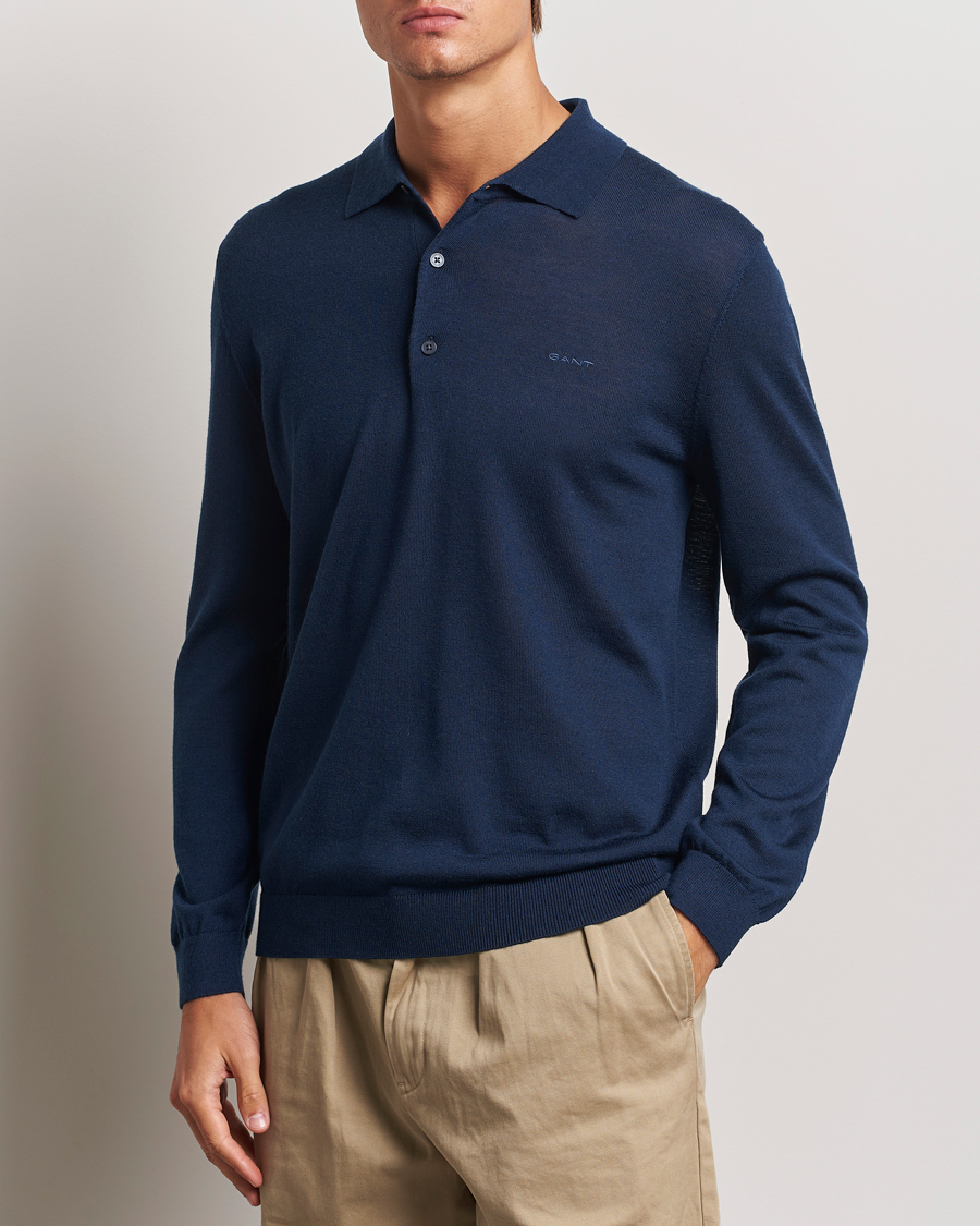 Mies | Puserot | GANT | Extrafine Merino Wool Polo Marine