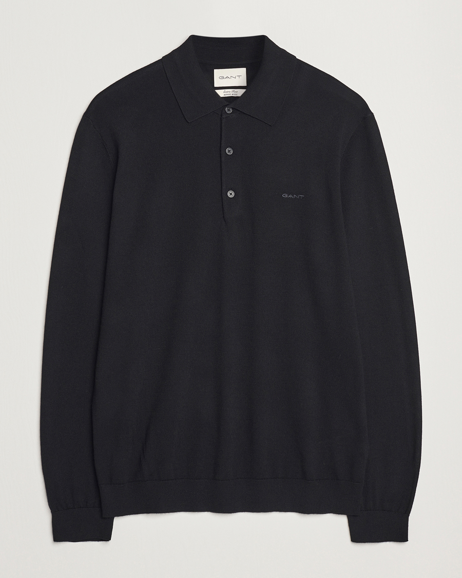 Mies | Puserot | GANT | Extrafine Merino Wool Polo Black