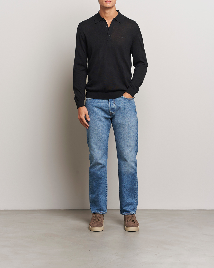 Mies | Puserot | GANT | Extrafine Merino Wool Polo Black