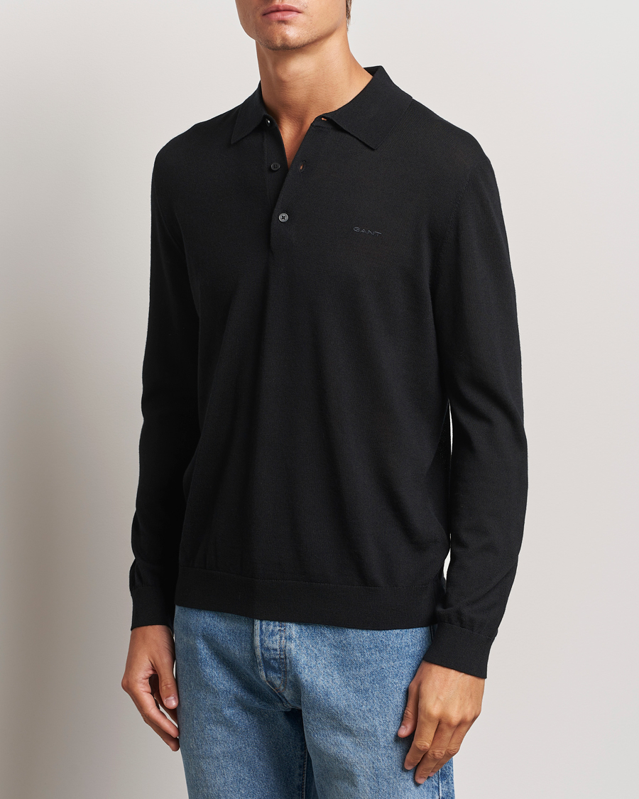Mies | Puserot | GANT | Extrafine Merino Wool Polo Black