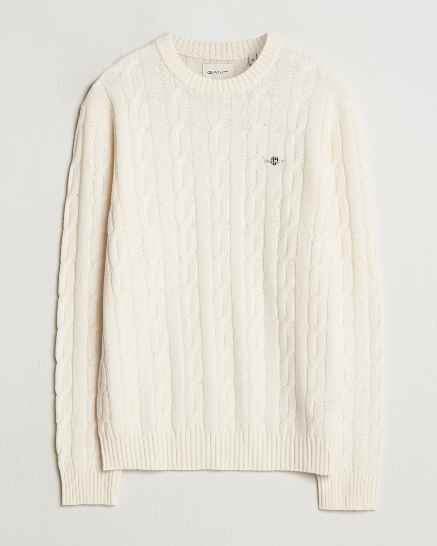 Mies | Puserot | GANT | Lambswool Cable C-Neck Cream