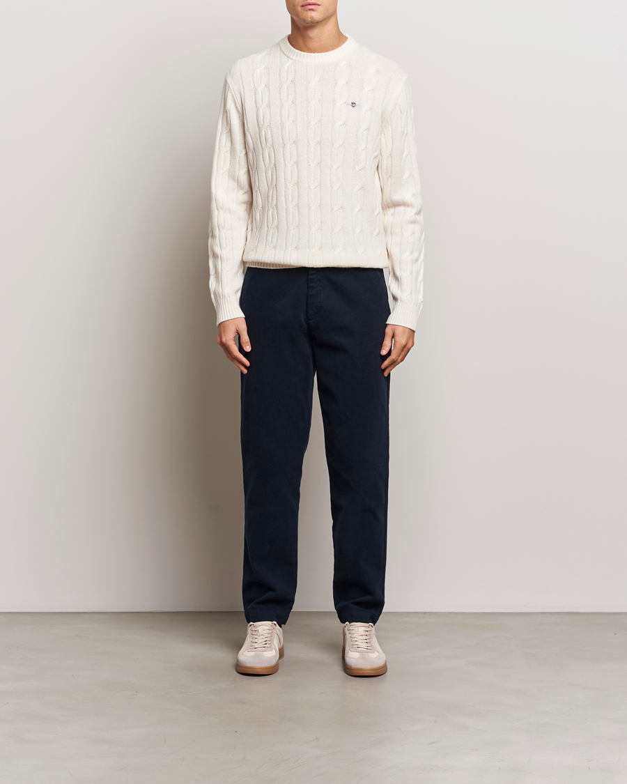 Mies | Puserot | GANT | Lambswool Cable C-Neck Cream