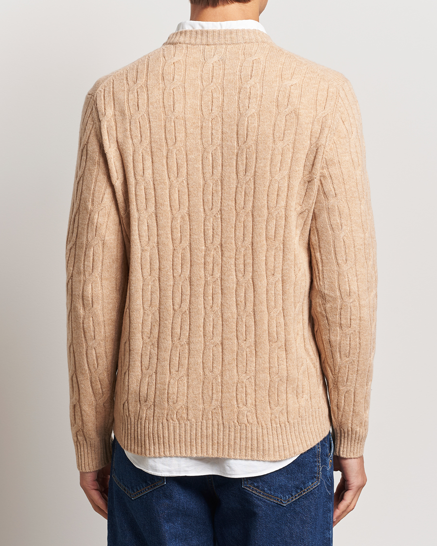 Mies | Puserot | GANT | Lambswool Cable C-Neck Khaki Melange