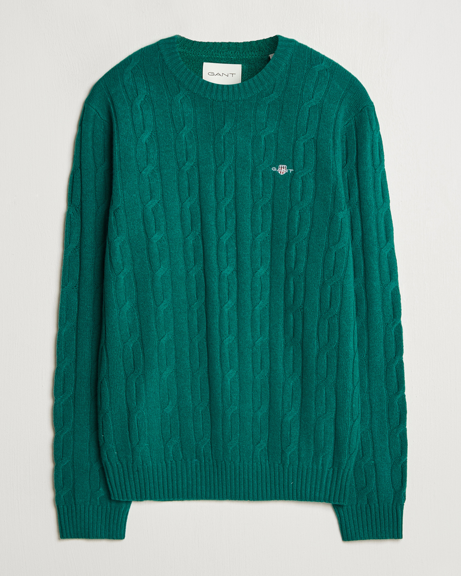 Mies | Puserot | GANT | Lambswool Cable C-Neck Deep Forest Green