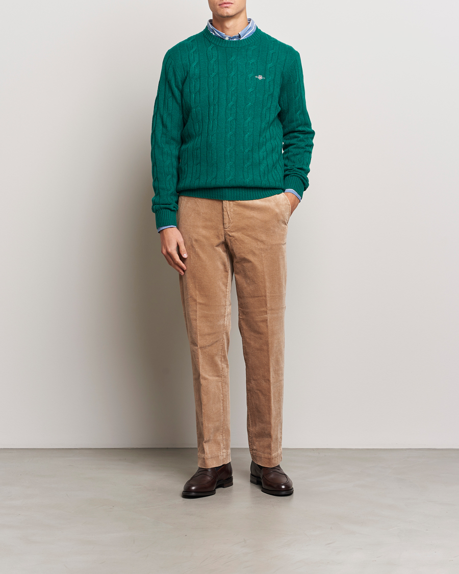 Mies | Puserot | GANT | Lambswool Cable C-Neck Deep Forest Green