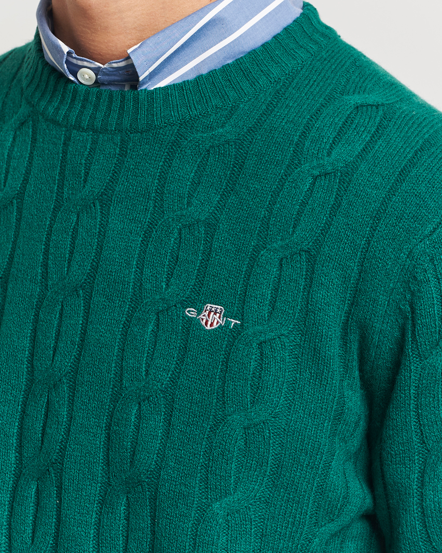 Mies | Puserot | GANT | Lambswool Cable C-Neck Deep Forest Green
