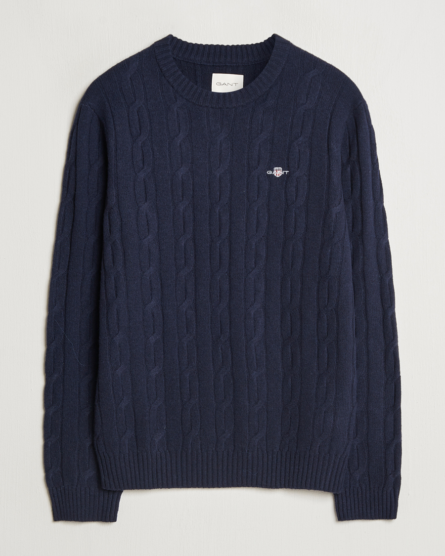Mies | Puserot | GANT | Lambswool Cable C-Neck Evening Blue