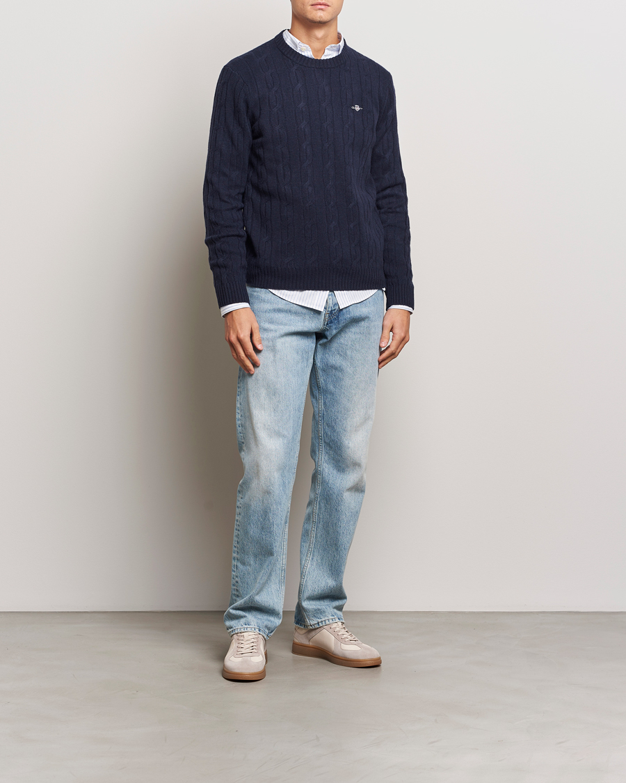 Mies | Puserot | GANT | Lambswool Cable C-Neck Evening Blue
