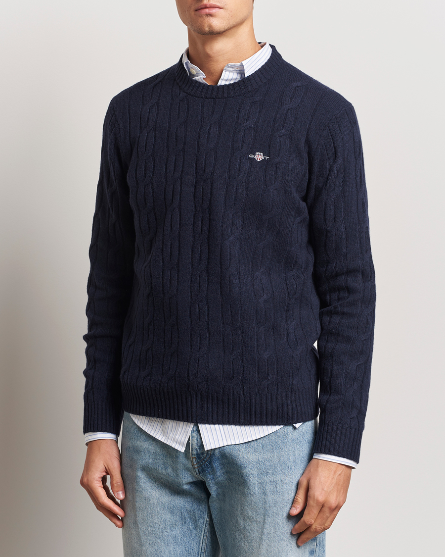 Mies | Puserot | GANT | Lambswool Cable C-Neck Evening Blue