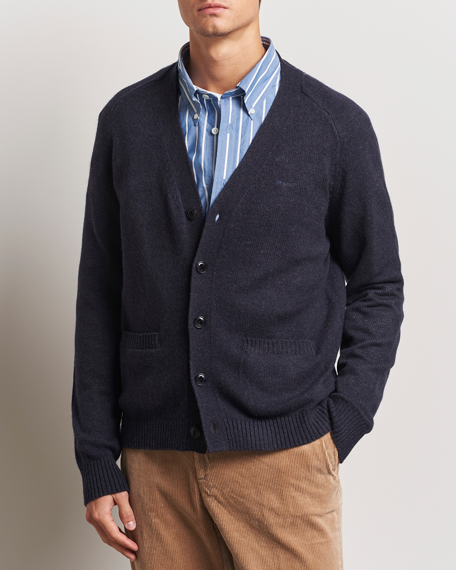 Mies | Puserot | GANT | Wool Blend Cardigan Dark Navy Melange