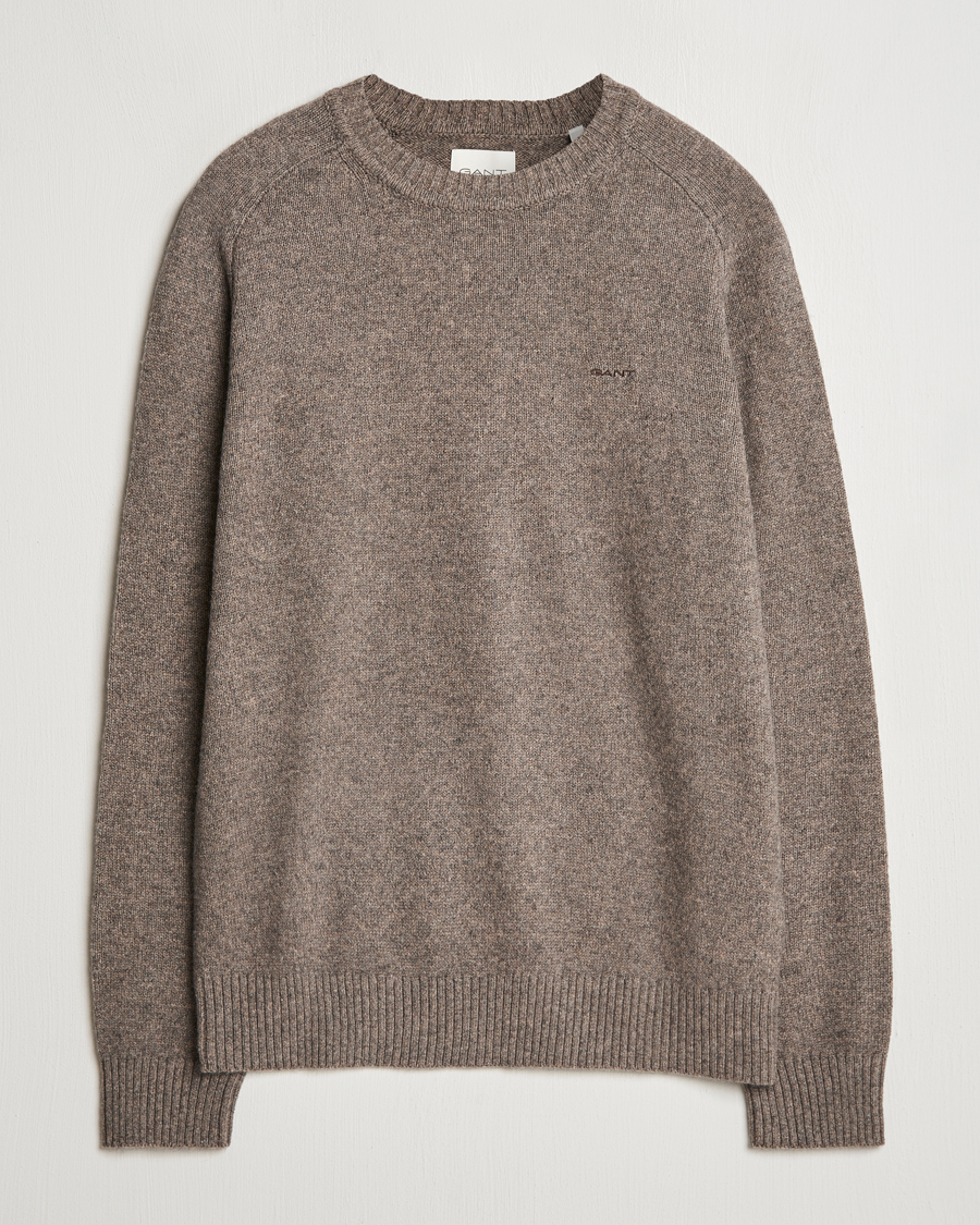 Mies | Puserot | GANT | Wool Blend C-Neck Dark Hazelnut Melange