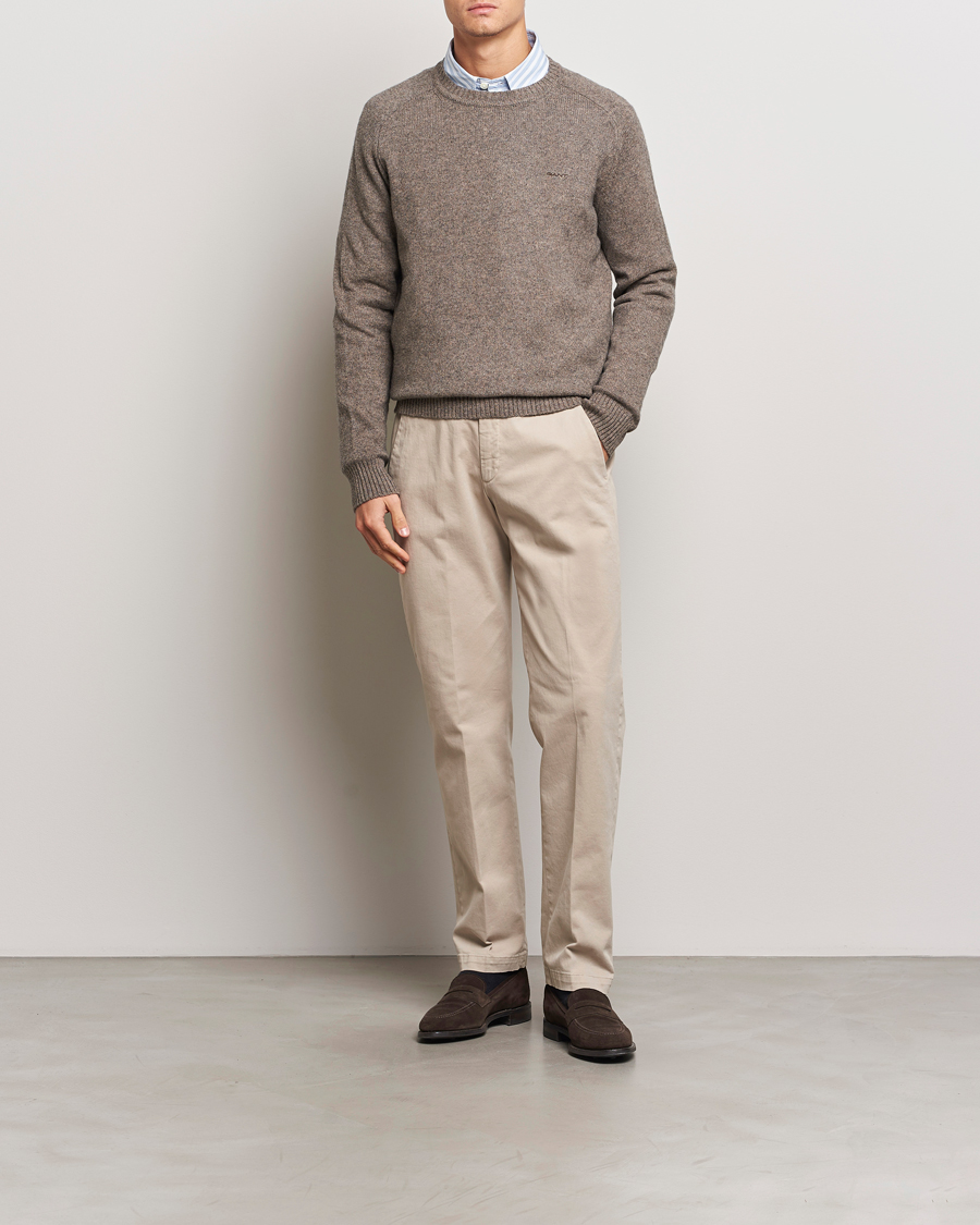 Mies | Puserot | GANT | Wool Blend C-Neck Dark Hazelnut Melange