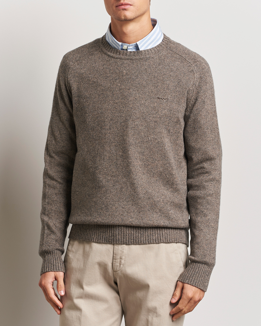 Mies | Puserot | GANT | Wool Blend C-Neck Dark Hazelnut Melange