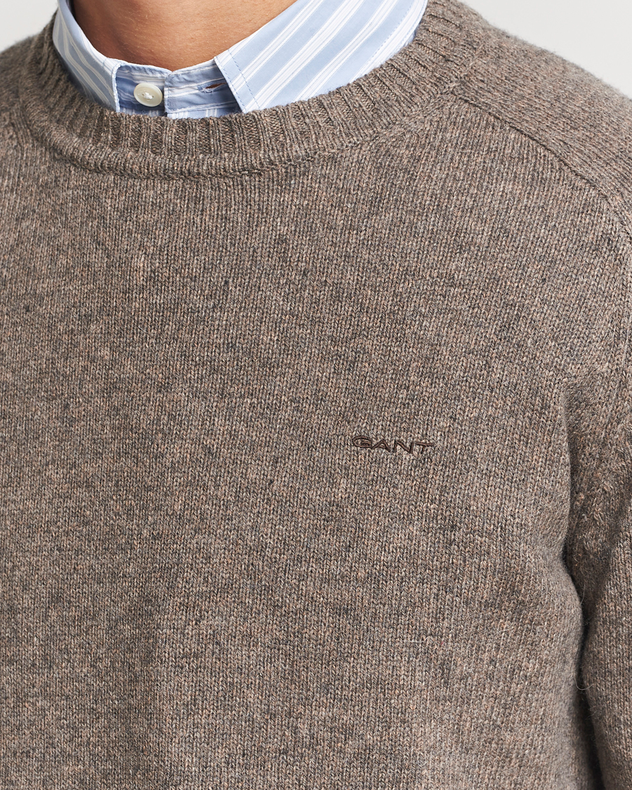 Mies | Puserot | GANT | Wool Blend C-Neck Dark Hazelnut Melange