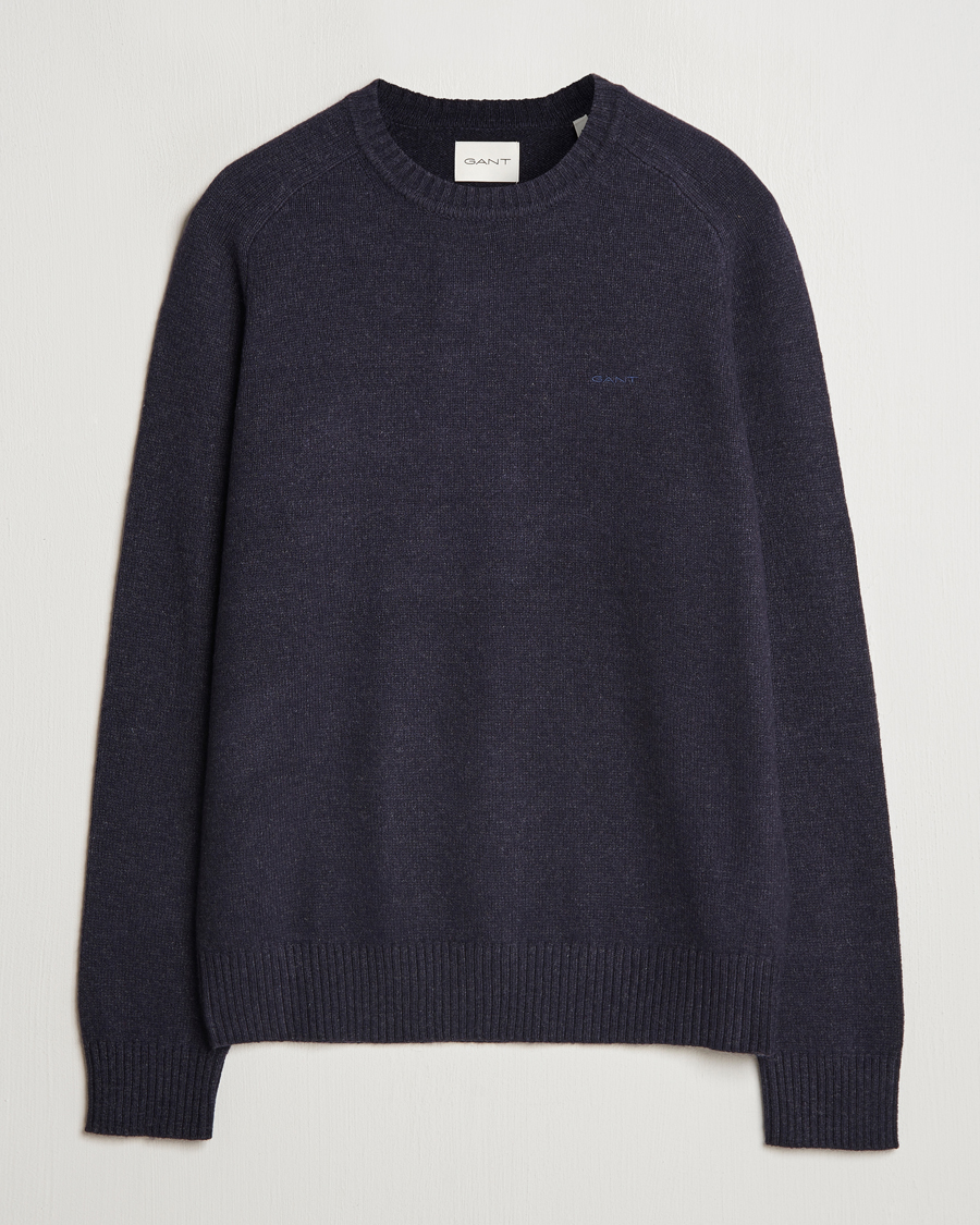 Mies | Puserot | GANT | Wool Blend C-Neck Dark Navy Melange