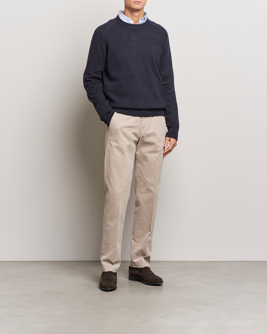 Mies | Puserot | GANT | Wool Blend C-Neck Dark Navy Melange