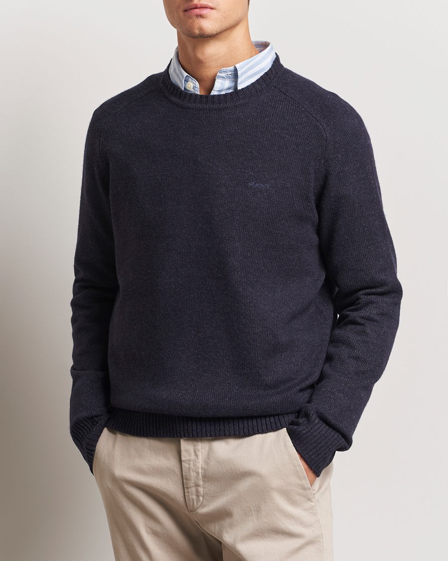 Mies | Puserot | GANT | Wool Blend C-Neck Dark Navy Melange