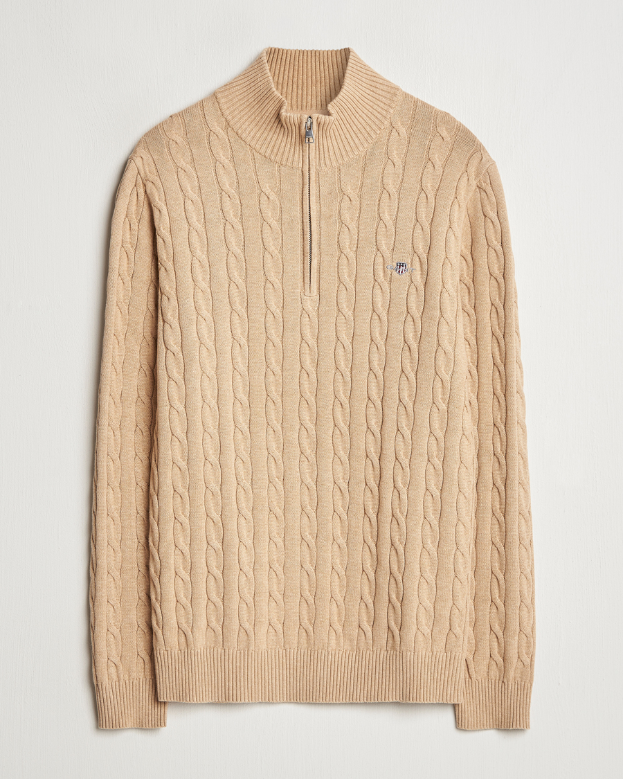 Mies | Puserot | GANT | Cotton Cable Half Zip Khaki Melange