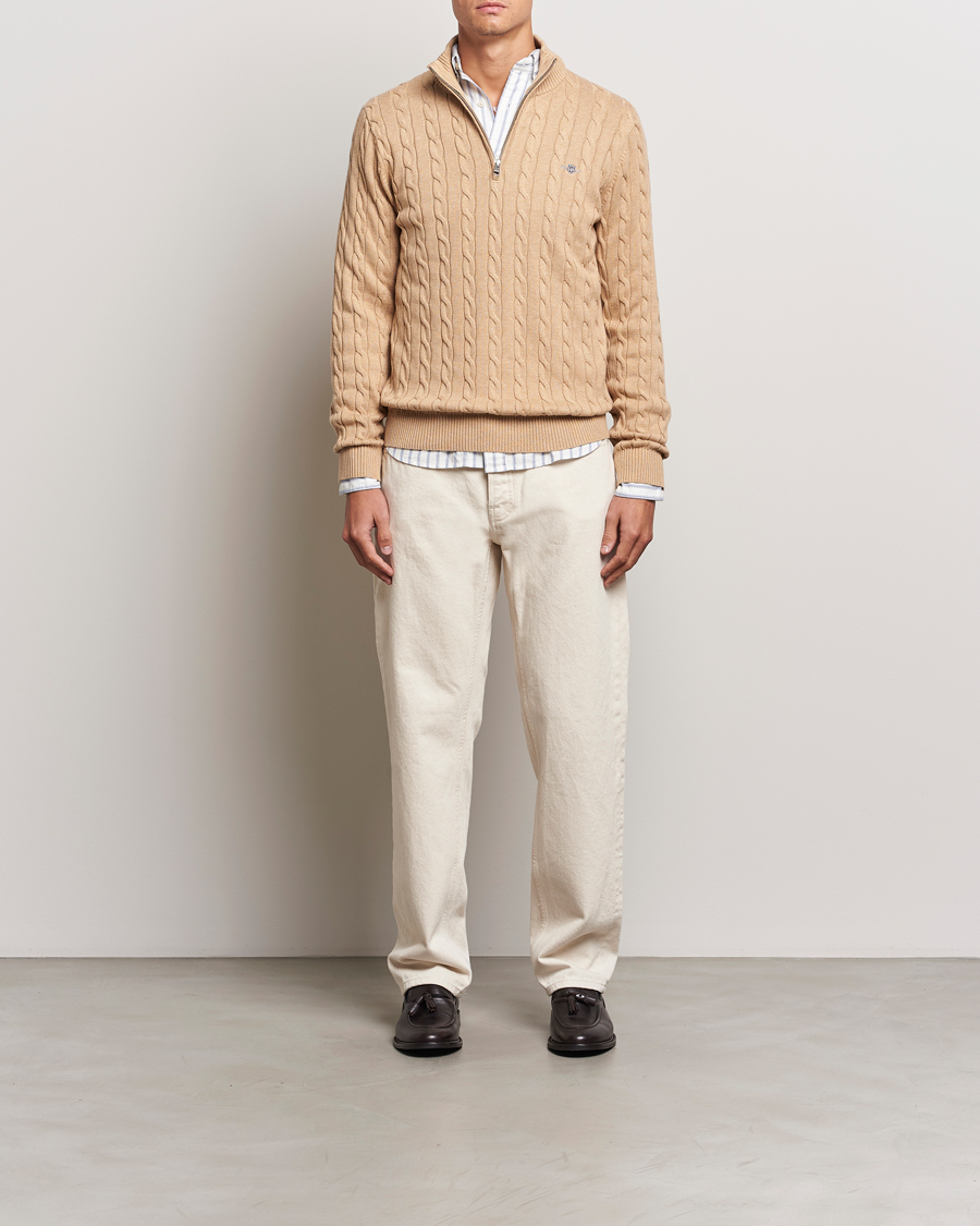 Mies | Puserot | GANT | Cotton Cable Half Zip Khaki Melange
