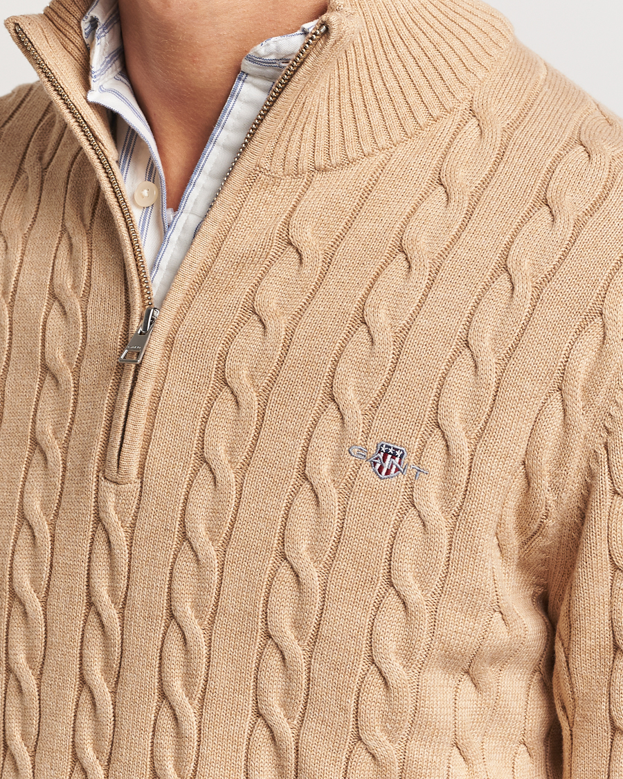 Mies | Puserot | GANT | Cotton Cable Half Zip Khaki Melange