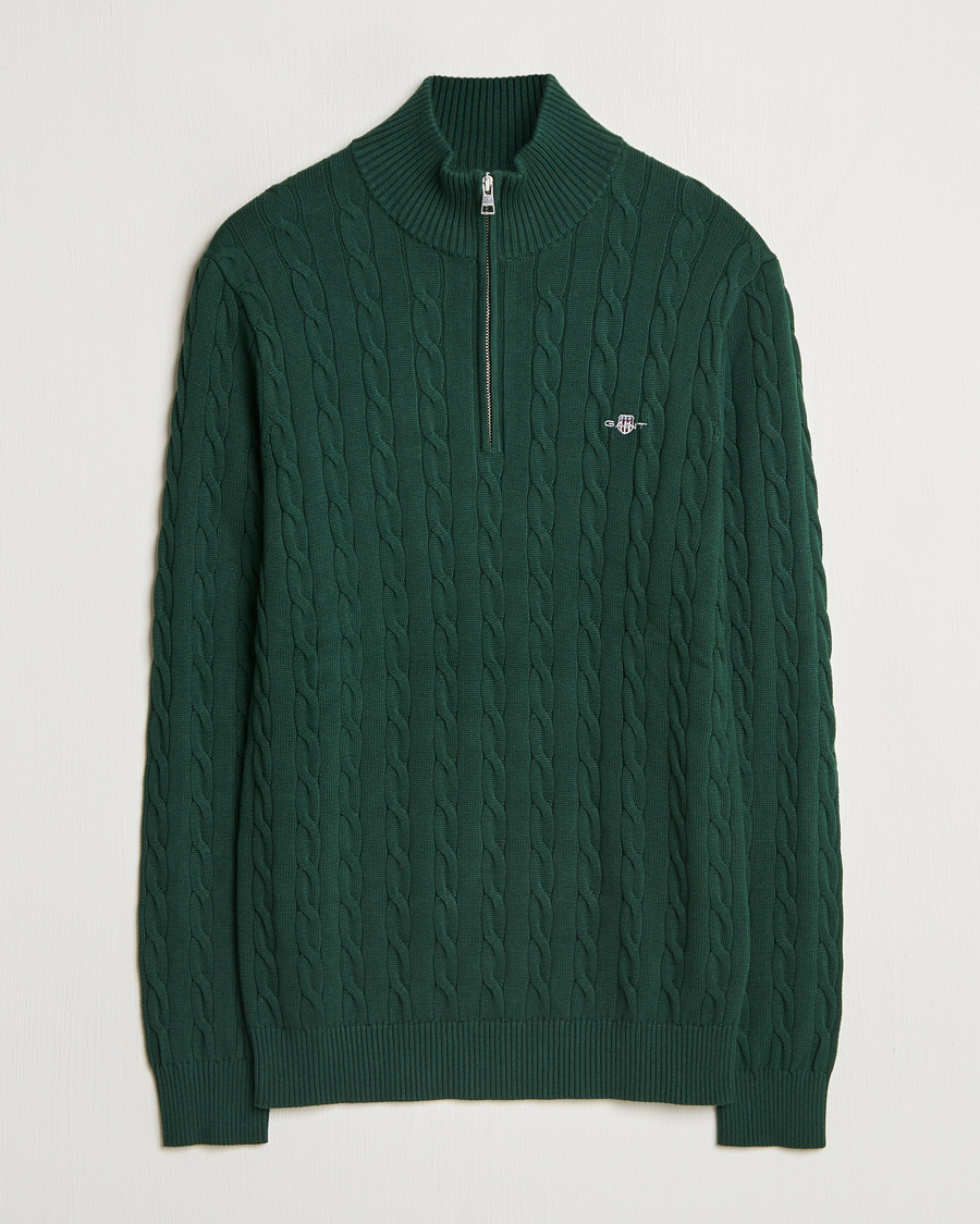 Mies | Puserot | GANT | Cotton Cable Half Zip Tartan Green