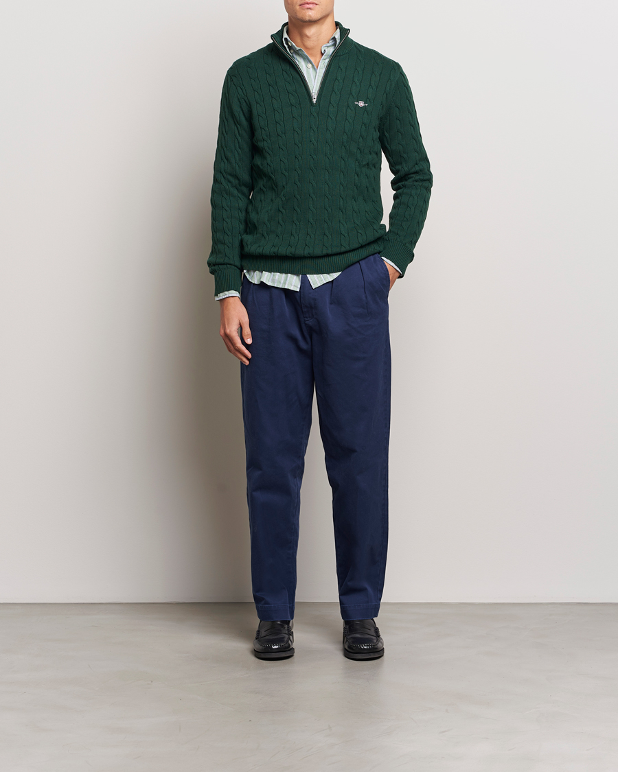 Mies | Puserot | GANT | Cotton Cable Half Zip Tartan Green