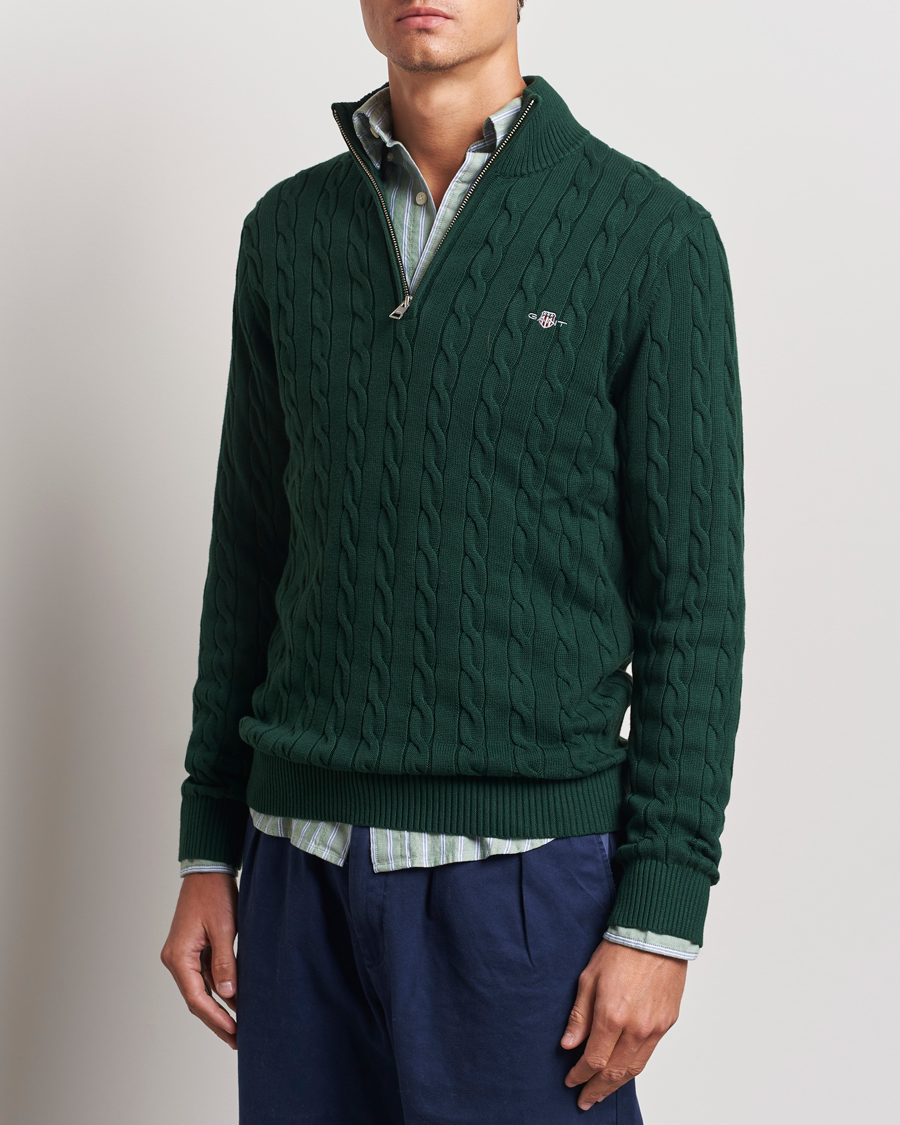 Mies | Puserot | GANT | Cotton Cable Half Zip Tartan Green