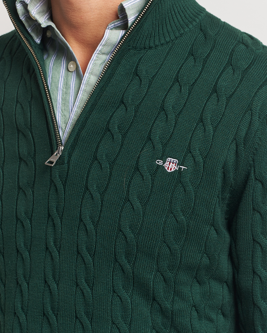 Mies | Puserot | GANT | Cotton Cable Half Zip Tartan Green