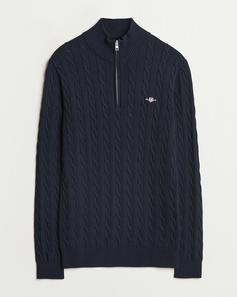 Mies | Puserot | GANT | Cotton Cable Half Zip Evening Blue