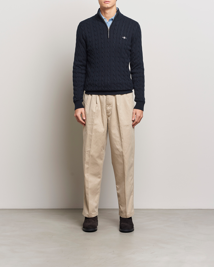 Mies | Puserot | GANT | Cotton Cable Half Zip Evening Blue