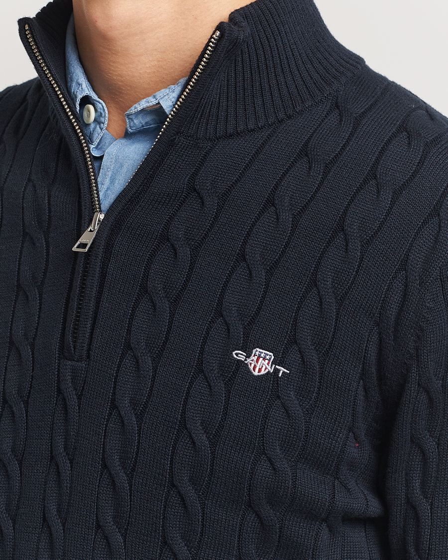 Mies | Puserot | GANT | Cotton Cable Half Zip Evening Blue