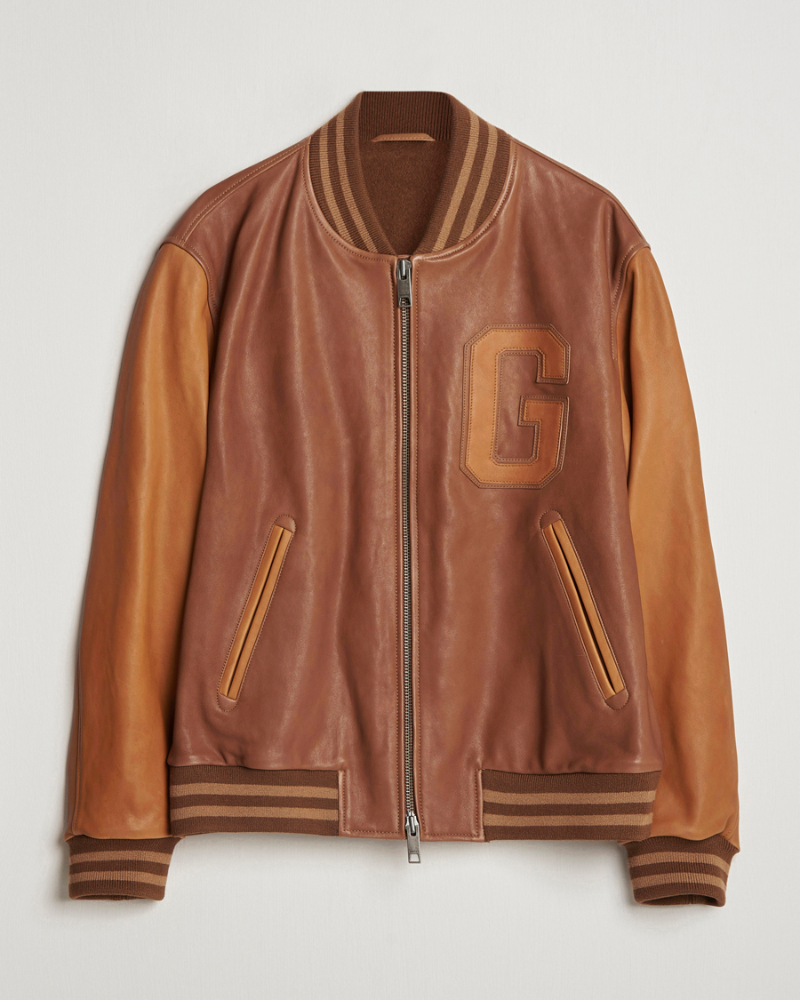 Mies | Takit | Gant | Leather Varsity Jacket Brown Sugar