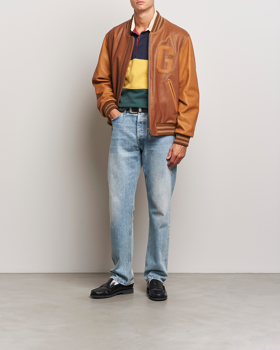 Mies | Takit | Gant | Leather Varsity Jacket Brown Sugar