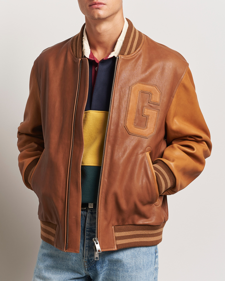 Mies | Takit | GANT | Leather Varsity Jacket Brown Sugar
