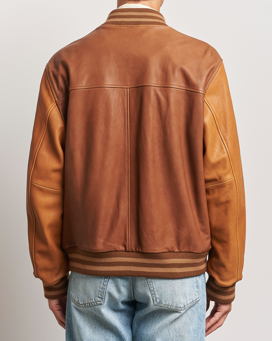 Mies | Takit | Gant | Leather Varsity Jacket Brown Sugar
