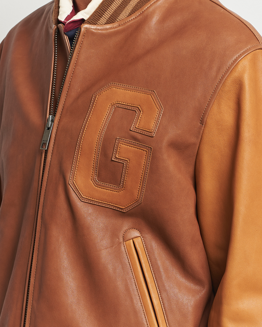 Mies | Takit | Gant | Leather Varsity Jacket Brown Sugar