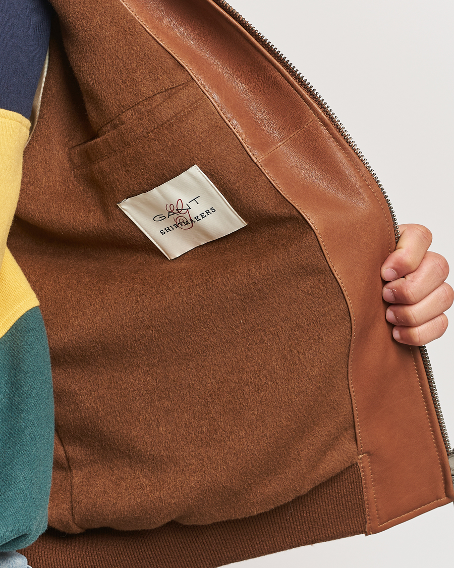 Mies | Takit | Gant | Leather Varsity Jacket Brown Sugar