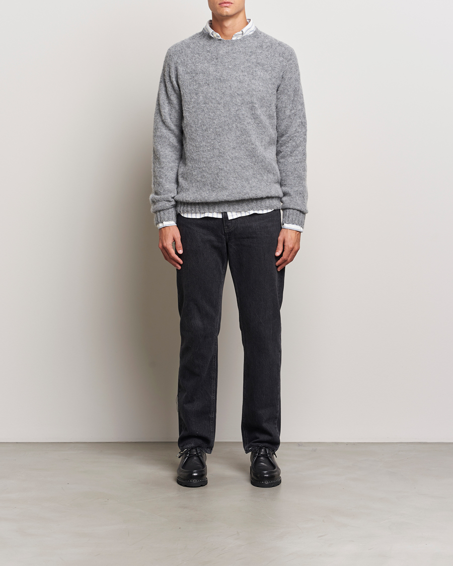 Mies | Puserot | Harley Of Scotland | Brushed Supersoft Lambswool Crewneck Medium Grey