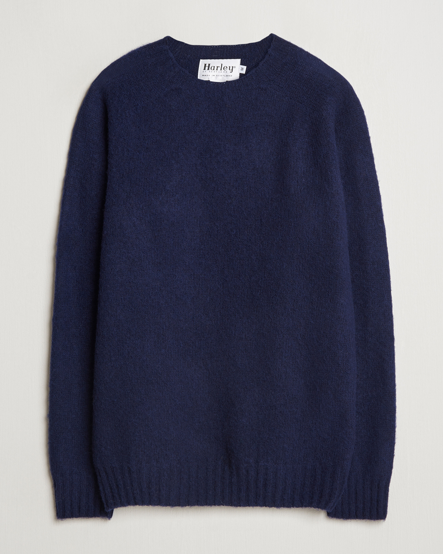 Mies | Puserot | Harley Of Scotland | Brushed Supersoft Lambswool Crewneck Navy