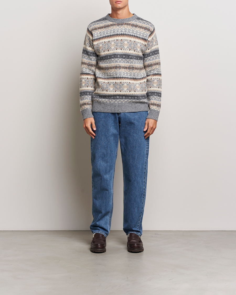 Mies | Puserot | Harley Of Scotland | Supersoft Lambswool Fairisle Crewneck Grey