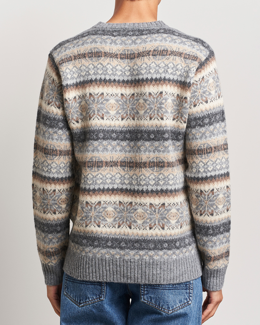 Mies | Puserot | Harley Of Scotland | Supersoft Lambswool Fairisle Crewneck Grey